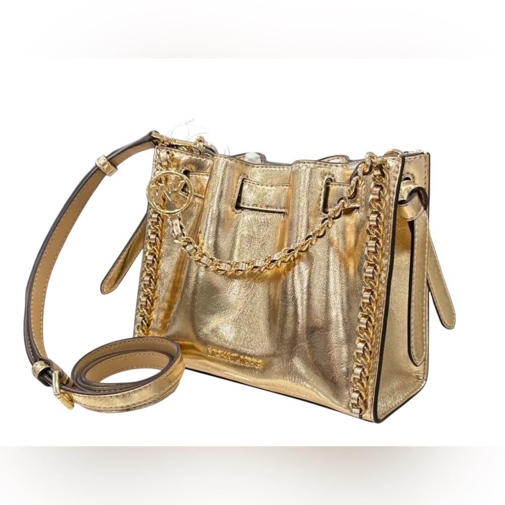 Michael Kors Mina Small Belted Chain Shoulder Crossbody Bag Pale Gold - Picture 4 of 11